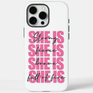 Coques iPhone 16 Pro Max "Elle est forte" Citation d'inspiration typographi