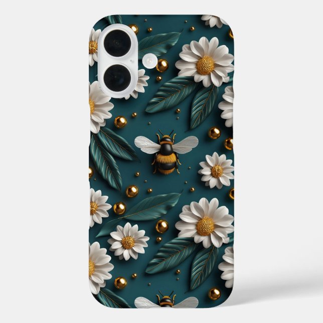Coques Case-Mate iPhone Emerald Green 3D Bees Daisy Flowers Bumble (Verso)