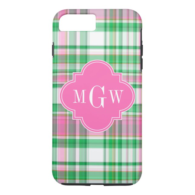 Coques Case-Mate iPhone Emerald Green Hot Pink Wht Preppy Madras (Dos)