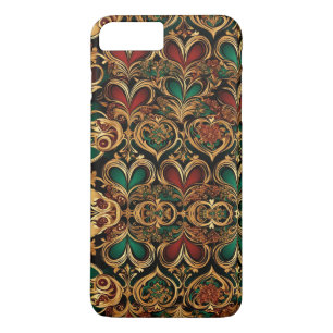 Case-Mate iPhone Case Émeraude de Crimson Noir en Or des Coeurs Damas