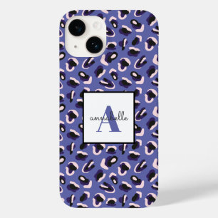 Coque Pour iPhone 14 Empreinte de léopard animal violet monogramme pers