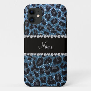 Coque iPhone 11 Empreinte de léopard d'parties scintillant bleu br