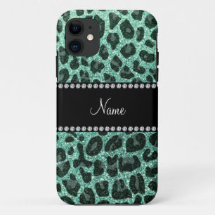 Coque iPhone 11 Empreinte de léopard d'parties scintillant verte d