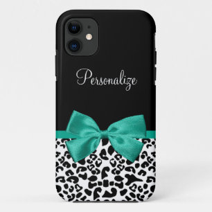 Coques Pour iPhone empreinte de léopard Emerald Green Ribbon Bow Chic
