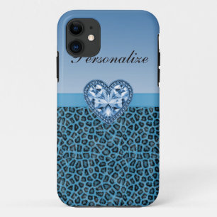 Etui iPhone Case-Mate Empreinte de léopard et coeur noirs et bleus de