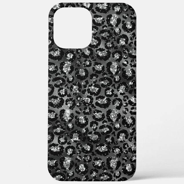Coques Case-Mate iPhone Empreinte de léopard noir et gris argenté (Verso)