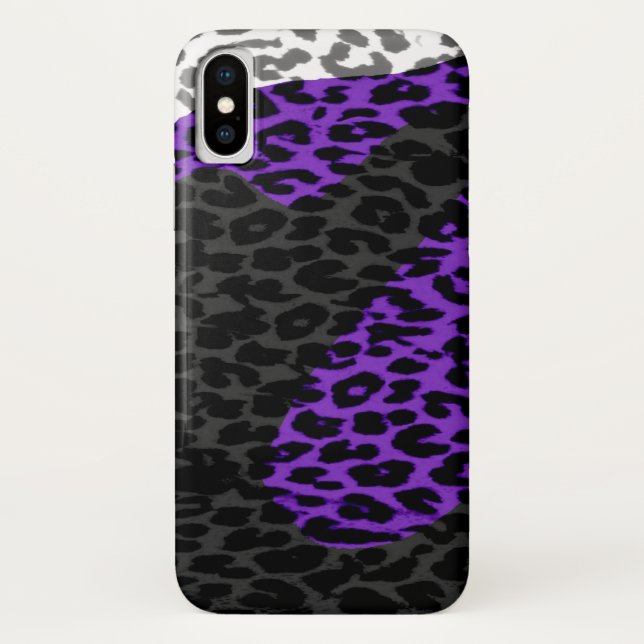 Coques Case-Mate iPhone Empreinte de léopard noir et violet (Dos)