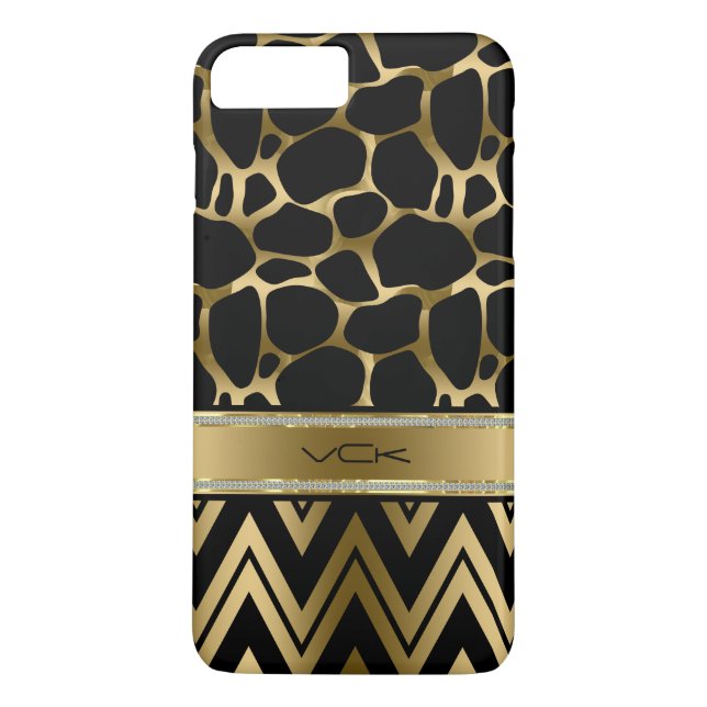 Coques Case-Mate iPhone Empreinte de léopard noir & or & Zigzag Chevron (Dos)