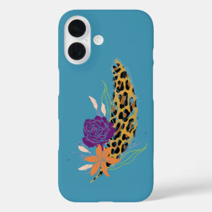 Coque Pour iPhone 16 Empreinte de léopard, Plumes et fleurs