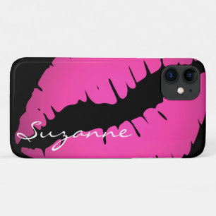 Coque iPhone 11 Empreinte de lèvres roses personnalisée