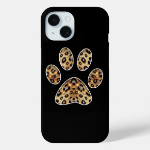 Coque Pour iPhone 15 Empreinte de patte avec éclat de léopard doré et n