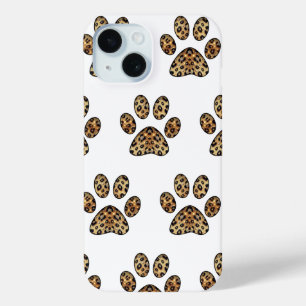 Coque Pour iPhone 15 Empreinte de patte avec éclat de léopard doré et n