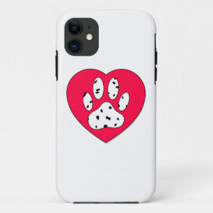 Coque iPhone 11 Empreinte de patte dalmate dans le coeur rouge