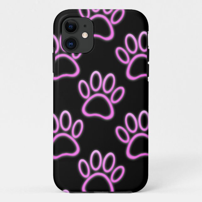 Coques Case-Mate iPhone Empreinte de patte de chien de Néon rose (Dos)