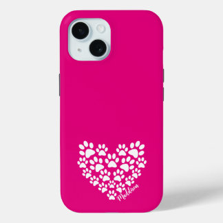 Coque Pour iPhone 15 Empreinte de patte rose personnalisé