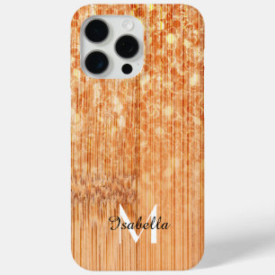 Coque iPhone 15 Pro Max Empreinte en bois de bambou orange brillant Monogr