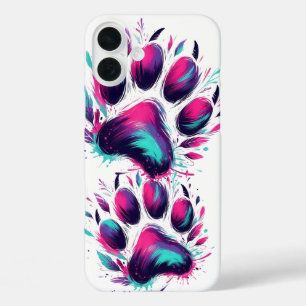 COQUES iPhone 16 PLUS EMPREINTES DE PATTE DE CHIEN TURQUOISE ET ROSE CHA