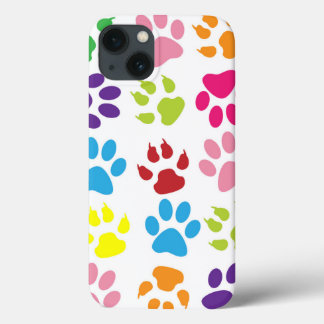 Etui iPhone 13 Empreintes de pattes de chiens colorés