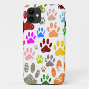 Coque iPhone 11 Empreintes de pattes de chiens colorés en détresse