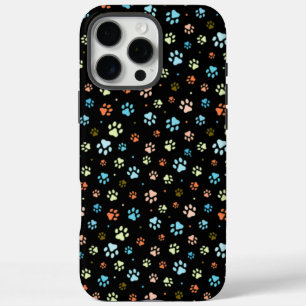 Coques iPhone 16 Pro Max Empreintes de pattes de petit chien colorées sans