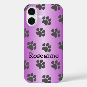 Coques iPhone 16 Empreintes de pattes pourpres