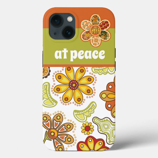 Coques Case-Mate iPhone en paix - Fleur rétro Hippie Orange Green (Verso)