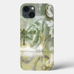 Etui iPhone 13 Encart vert de papillon avec la porte de