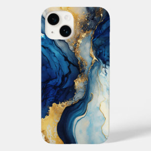 Coque Pour iPhone 14 Encre alcoolique or marine Aquarelle Éclaboussure