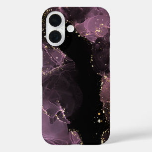 Coque Pour iPhone 16 Encre alcoolique violette et or de luxe