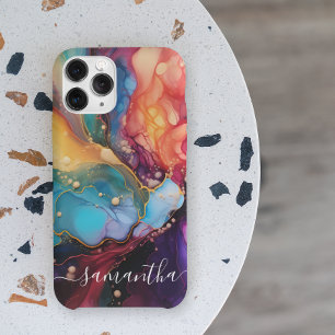 Coque iPhone 15 Mini Encre d'alcool colorée Fluide Marbre art