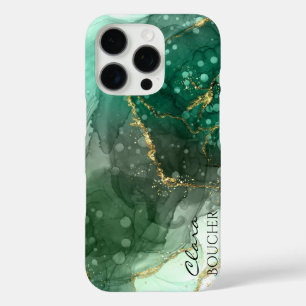 Coques iPhone 16 Pro Encre d'alcool vert Sacramento personnalisable