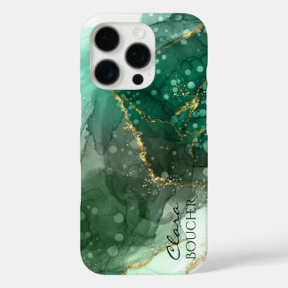Coques iPhone 16 Pro Encre d'alcool vert Sacramento personnalisable