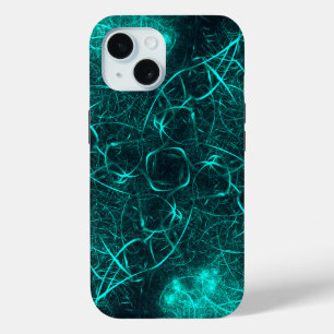 Coque Pour iPhone 15 Énergie Électrique Sarcelle Art Fractal Web