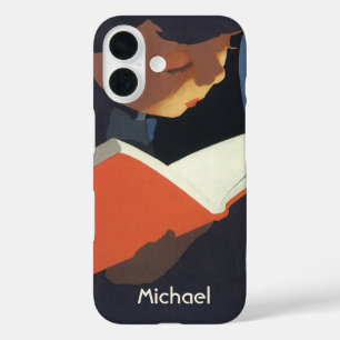 Coques iPhone 16 Enfant d'époque lisant un livre de la bibliothèque