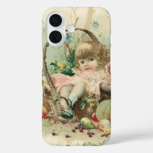 Coques iPhone 16 Enfant victorienne vintage, fille panier de fruits
