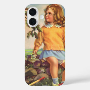 Coque Pour iPhone 16 Enfant vintage, Fille observant les oiseaux dans l