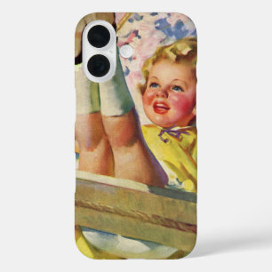 Coques iPhone 16 Enfant vintage, Fille se balançant sur un arbre Jo