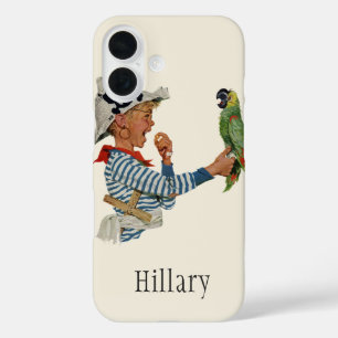 Coques iPhone 16 Enfant vintage, Garçon Jouant Pirate Parrot Bird