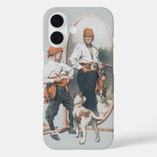 Coque Pour iPhone 16 Enfant vintage, Petit Pirate, Chien, Miroir, Bouca
