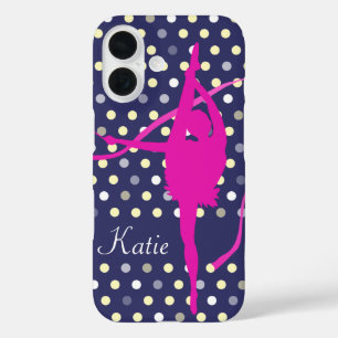 Coque Pour iPhone 16 Enfants filles nommé gymnaste poka point rose