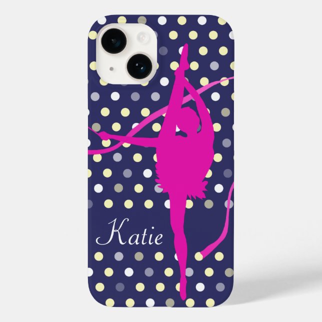 Coques Case-Mate iPhone Enfants filles nommé gymnaste poka point rose (Verso)