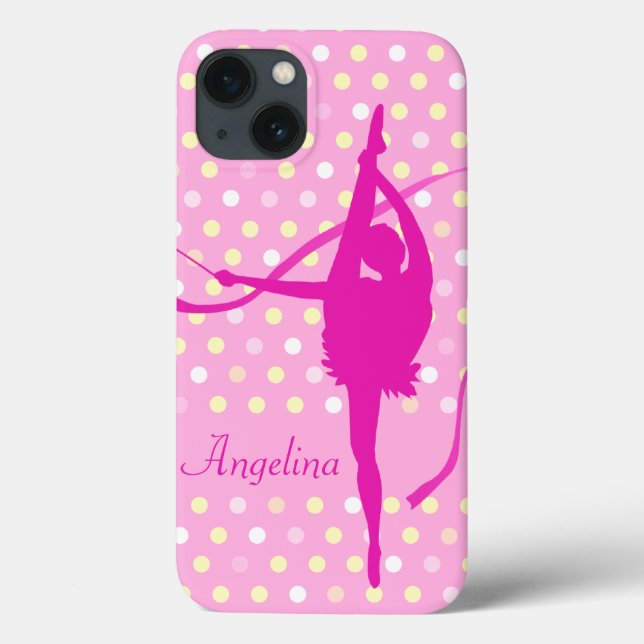 Coques Case-Mate iPhone Enfants filles nommé gymnaste poka point rose (Verso)