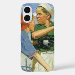 Coques iPhone 16 Enfants vintages et sports, Garçons jouant au base