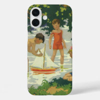 Enfants vintages Jouer Jouet Bateaux à voile Étang