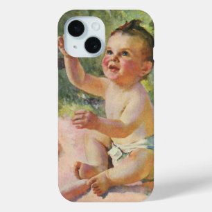 Coque Pour iPhone 15 Enfants vintages, mignonne petite fille sur une co
