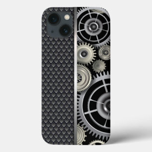 iPhone 13 Case Engins mécaniques et Motif de maillage