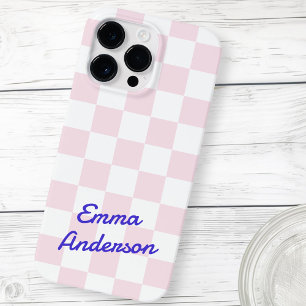 Coque Pour Pour iPhone 14 Pro Max Enseigne rétro rose pâle motif damier blanc