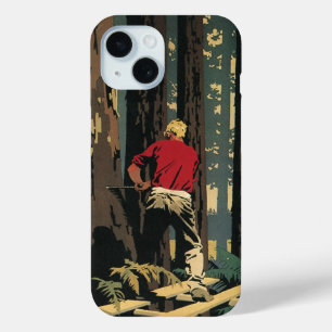 Coque Pour iPhone 15 Entreprise vintage, industrie du bois d'oeuvre For