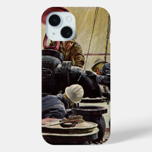 Coque Pour iPhone 15 Entreprise Vintage, Plateforme Pétrolière sur l'Oc