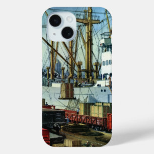 Coque Pour iPhone 15 Entreprise Vintage, Transport de navires de charge